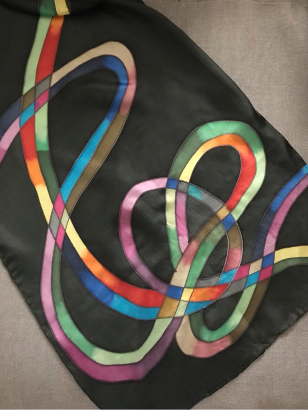 Multicolor Loop Print Black Silk Scarf - Picture 5 of 10